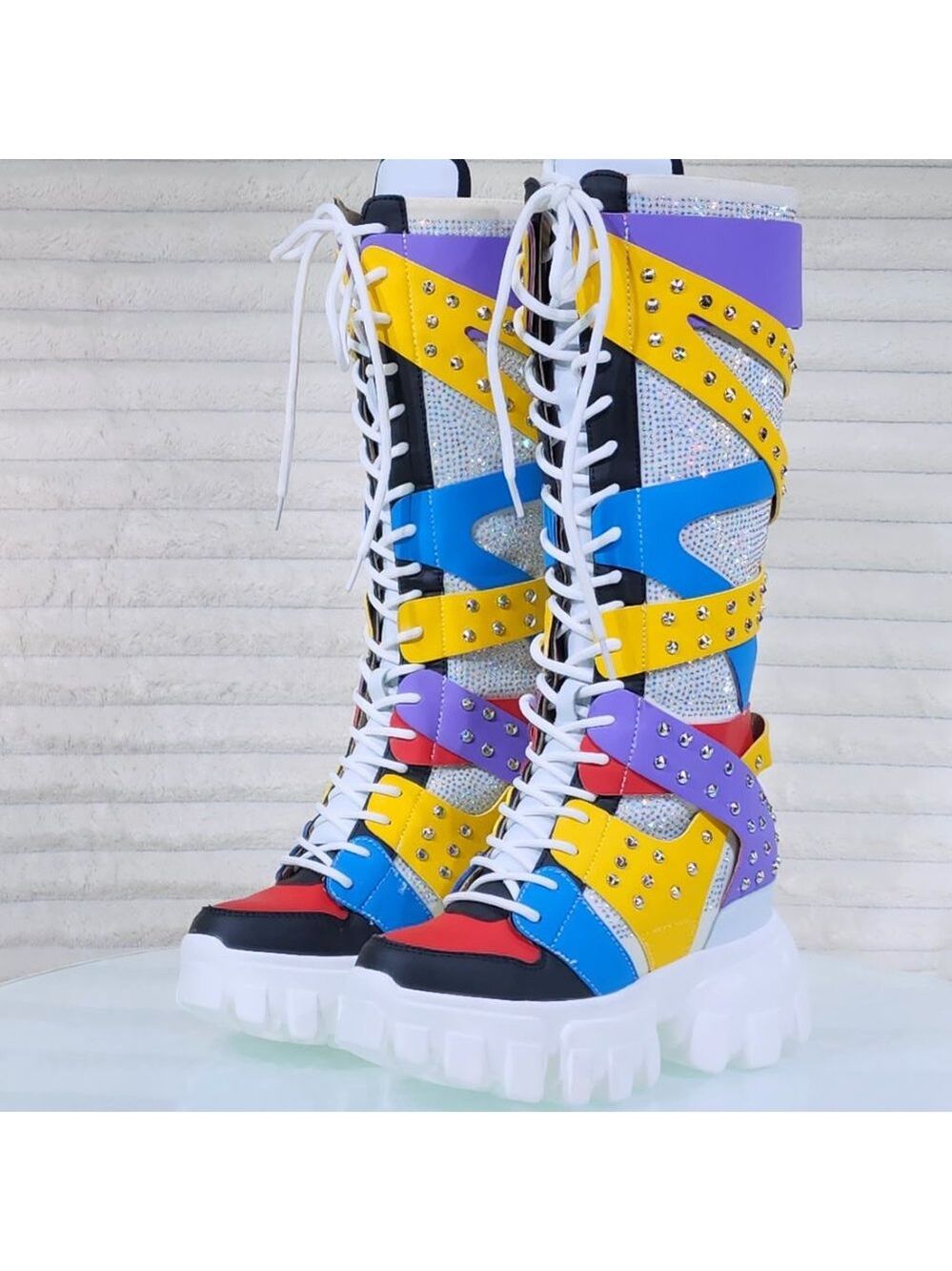 Wang Limited Edition Multi-color Wedge Platform Knee High Sneaker Boots